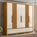 Ver mais imagens de Guarda Roupa Casal 240cm 6 Portas Ripadas 5 Gavetas Freijó Off White Inspiração Moval