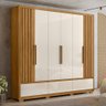 Guarda Roupa Casal 240cm 6 Portas Ripadas 5 Gavetas Freijó Off White Inspiração Moval - 9