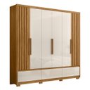 Ver imagem 3 de Guarda Roupa Casal 240cm 6 Portas Ripadas 5 Gavetas Freijó Off White Inspiração Moval