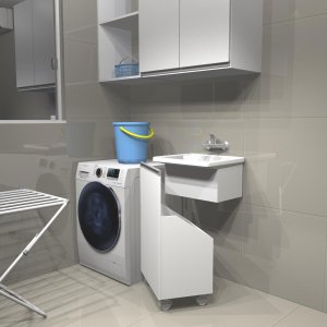 Nicho para Tanque Lavanderia Modelo Perfil Puxador Gabinete Embutir Multiuso Armário