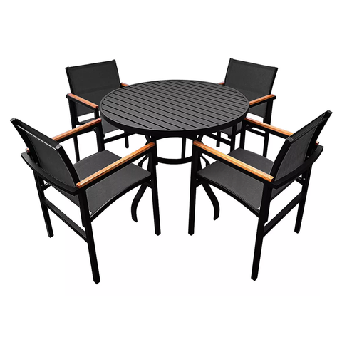 Mesa para Piscina + 4 Cadeiras de Alumínio e Tela Sling Resistente a Sol e Chuva