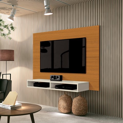 Painel para TV Fox Nogal com off white - EDN Móveis