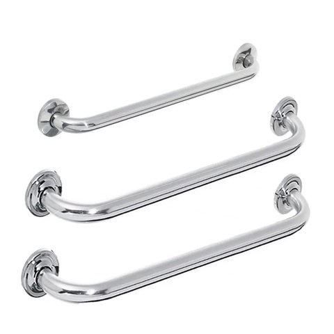 Barra Alça De Apoio Inox Kit 2 Und 60cm e 1 40cm Suporte Idoso Cadeirante Deficientes