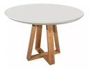 Ver imagem 2 de Mesa Jantar Redonda Laqueada 100cm Diâmetro Tampo mdf e Vidro Off ** SOMENTE A MESA**