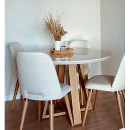 Mesa Jantar Redonda Laqueada  100cm Diâmetro Tampo mdf e Vidro Off ** SOMENTE A MESA** - 1