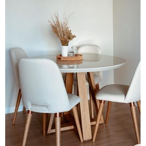 Mesa Jantar Redonda Laqueada  100cm Diâmetro Tampo mdf e Vidro Off ** SOMENTE A MESA**