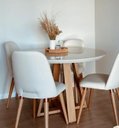 Ver imagem 1 de Mesa Jantar Redonda Laqueada 100cm Diâmetro Tampo mdf e Vidro Off ** SOMENTE A MESA**