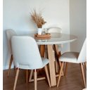 Ver imagem 1 de Mesa Jantar Redonda Laqueada 100cm Diâmetro Tampo mdf e Vidro Off ** SOMENTE A MESA**