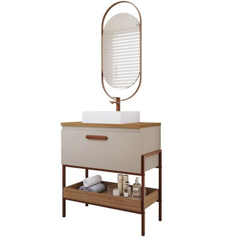 Gabinete de Banheiro Portinari 60 com Espelho Lumini Cappuccino/freijo - Mgm