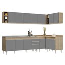 Ver imagem 1 de Armário de Cozinha Modulado de Canto 7 Peças Cp36 com Pia Inox Castanho/cinza - Lumil Lumil Móveis