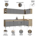 Ver imagem 3 de Armário de Cozinha Modulado de Canto 7 Peças Cp36 com Pia Inox Castanho/cinza - Lumil Lumil Móveis