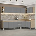 Ver imagem 2 de Armário de Cozinha Modulado de Canto 7 Peças Cp36 com Pia Inox Castanho/cinza - Lumil Lumil Móveis