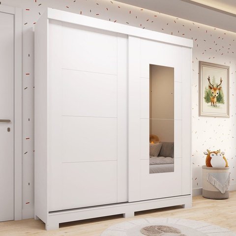 Guarda-Roupa Infantil 2 Portas de Correr com Espelho 100% MDF 160cm Fantelli Espresso Móveis Branco