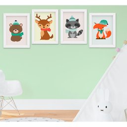 Quadrinho Infantil Bebê Animais Floresta Raposa Urso Guaxinim Cervo Kit 4 Peças - 1