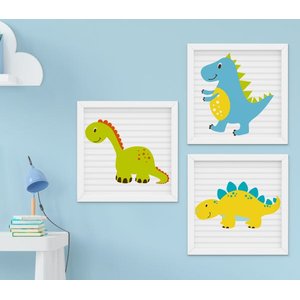 Quadro Infantil Bebê Menino Dinossauro Kit 3 Peças