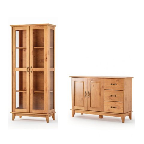 Kit Cristaleira Slim Bella 2 Port. 1240 e Aparador Buffet 120,0 Cm Bella 2 Port. e 3 Gav. Móveis Mpo