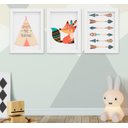Ver imagem 1 de Kit Quadro Infantil Bebê Raposa Flechas Cabana 3 Peças