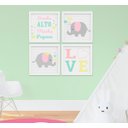 Ver imagem 1 de Kit Quadro Infantil Quarto Bebê Menina Elefante Sonhe Alto 4 Peças