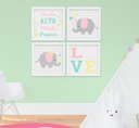 Ver imagem 1 de Kit Quadro Infantil Quarto Bebê Menina Elefante Sonhe Alto 4 Peças