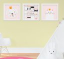 Ver imagem 1 de Quadro Decorativo Infantil Quarto Bebê Menina Gatinhos Kit 3 Peças