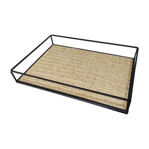 Bandeja Retangular Native Black com Fundo Palha 35x25cm Mimo