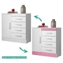 Ver imagem 3 de Cômoda 04 Gavetas Montevideu Branco Rosa Flex Demobile