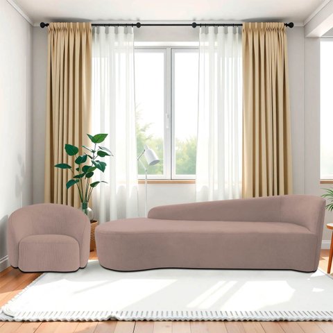 Kit Divã Recamier Orgânico França 250cm Lado Esquerdo e Poltrona Amore Linho