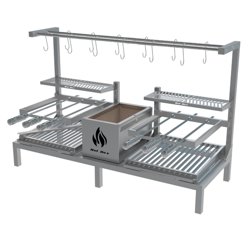 Parrilla Dupla de Alvenaria 118x45 com Grelha Argentina e 6 Espetos e Tendal