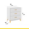 Cômoda para Quarto 3 Gavetas 70 x 78 Cm Pés Madeira MDP Branco - ClickLar - 3