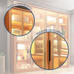 Guarda Roupa 4 Portas Reflecta com Led 3 Gavetas 100% MDF Freijó New Reflex - 4 Guarda Roupa 4 Portas Reflecta com Led 3 Gavetas 100% MDF Freijó New Reflex - 4