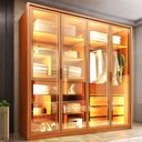 Ver imagem 1 de Guarda Roupa 4 Portas Reflecta com LED 3 Gavetas 100% MDF Freijó New Reflex Yescasa Marrom