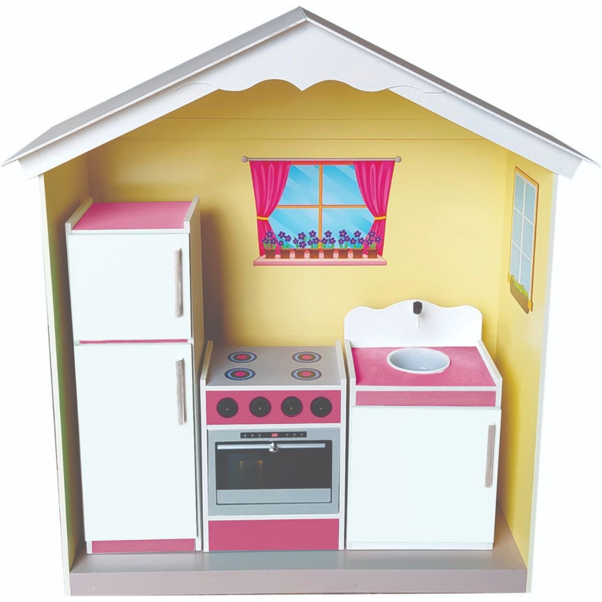 Módulo Casinha De Brinquedo Infantil E Kit Cozinha Modulado - Amarelo ...