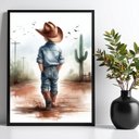 Ver imagem 1 de Quadro Infantil Menino Cowboy - Paisagem 33x24cm:moldura Preta