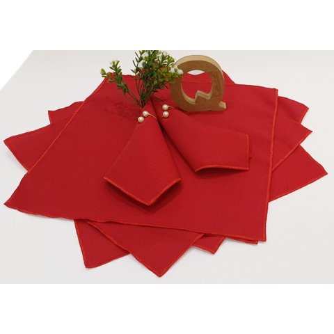 Kit 06 Guardanapos Vermelhos Natalinos Tecido Oxford 35x35