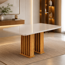 Ver imagem 2 de Mesa de Jantar 4 Lugares Retangular Tampo de Vidro/MDF Munique Cobre/Off White - Casa Giulia