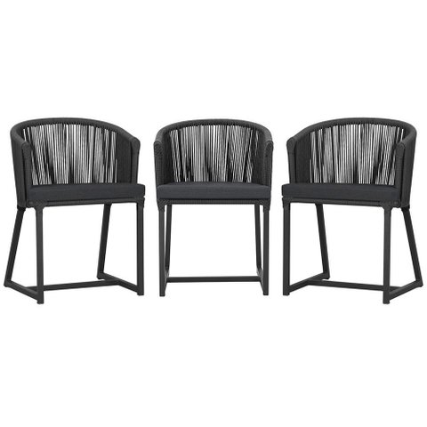 3 Cadeiras de Jantar Área Noronha em Alumínio com Pintura Preta Corda Náutica E11 Trama Original