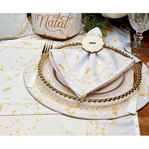 Kit Sousplat + Guardanapo Natal Dourado Gliter Nsw 12 Peças sem Base