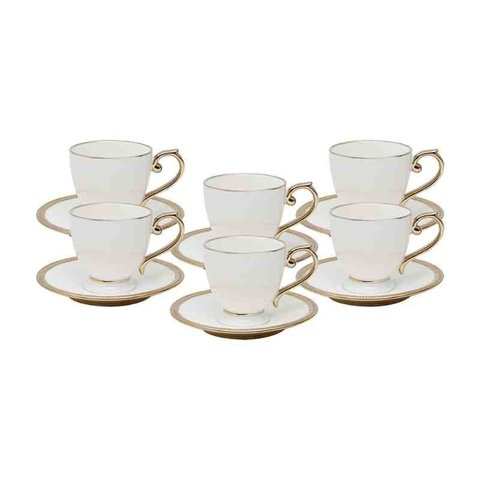 Conjunto 6 Xícaras de Chá Porcelana com Pires Paddy Branco 200 Ml Wolff