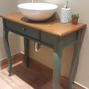 Ver imagem 2 de Aparador de Sala Rústico Madeira 1 Gavetas Pés Luiz Xv - Verde Kalle com Tampo Imbuia Glazer