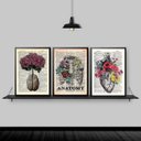 Ver imagem 1 de Kit 3 Quadros Medicina Anatomia Flores 45x34cm - com vidro:Madeira preta
