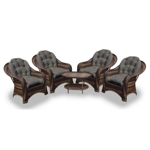 Conjunto de Poltronas Fibra Sintética Roma - 4 Poltronas + 1 Mesa Centro - Tecido Duna Fendi