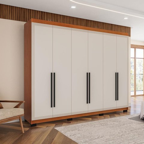 Roupeiro Casal Valência 6 Portas 4 Gavetas 242x214cm Freijó/Creme 240834