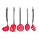 Ver imagem 1 de Kit 5 Colheres Utensílios Silicone Vermelho Cabo Inox