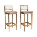 Ver imagem 2 de Kit 2 Banquetas Madeira Mel Churrasqueira Encosto em Trama:Mel com Linho Cinza