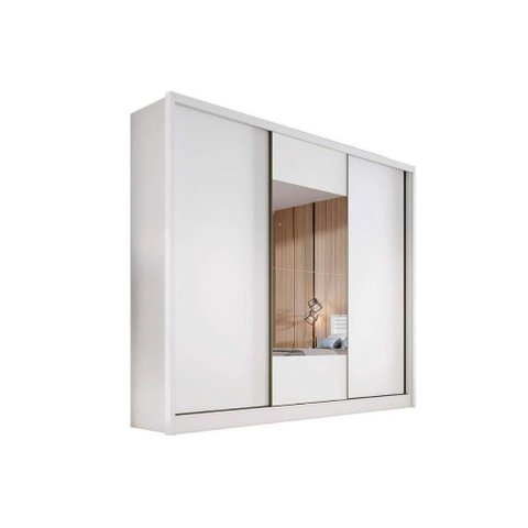 Guarda Roupa Casal 3 Portas de Correr e 8 Gavetas C- Espelho Arezzo Plus Branco - Novo Horizonte