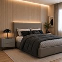 Ver imagem 1 de Conjunto Cabeceira Bend Casal MDF Grigio com Preto com 1 Mesa Casa Lar Shop