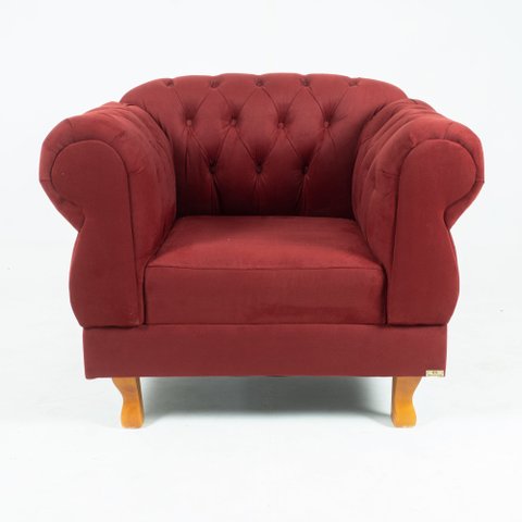 Poltrona Chesterfield Capitonê Elisabeth Suede Bordo Decoração, Recepção, Salas de Tv e Estar