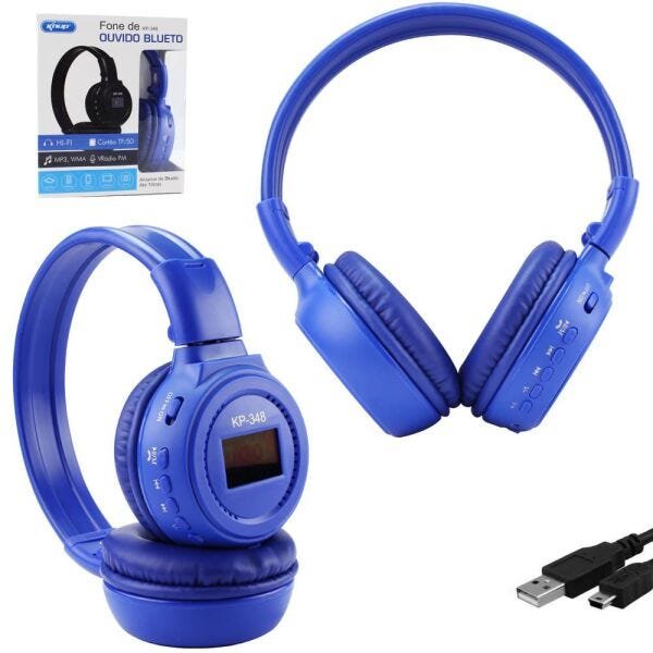 Fone de Ouvido Bluetooth Colorido Ajustável e Dobrável FM/CartãoSD Display  e Luz rgb KP-348 - Preto no Shoptime
