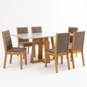 Ver imagem 2 de Conjunto Sala de Jantar Mesa Lisa 160cm Tampo MDF Vidro Canto Reto 6 Cadeiras Evelin