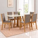 Ver imagem 1 de Conjunto Sala de Jantar Mesa Lisa 160cm Tampo MDF Vidro Canto Reto 6 Cadeiras Evelin